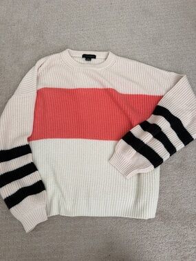 Sanctuary Crewneck Sweater in Coral, Cream & Black